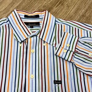 Faconnable Mens Multi Color Striped Button Down Shirt Cotton Size M Long Sleeve